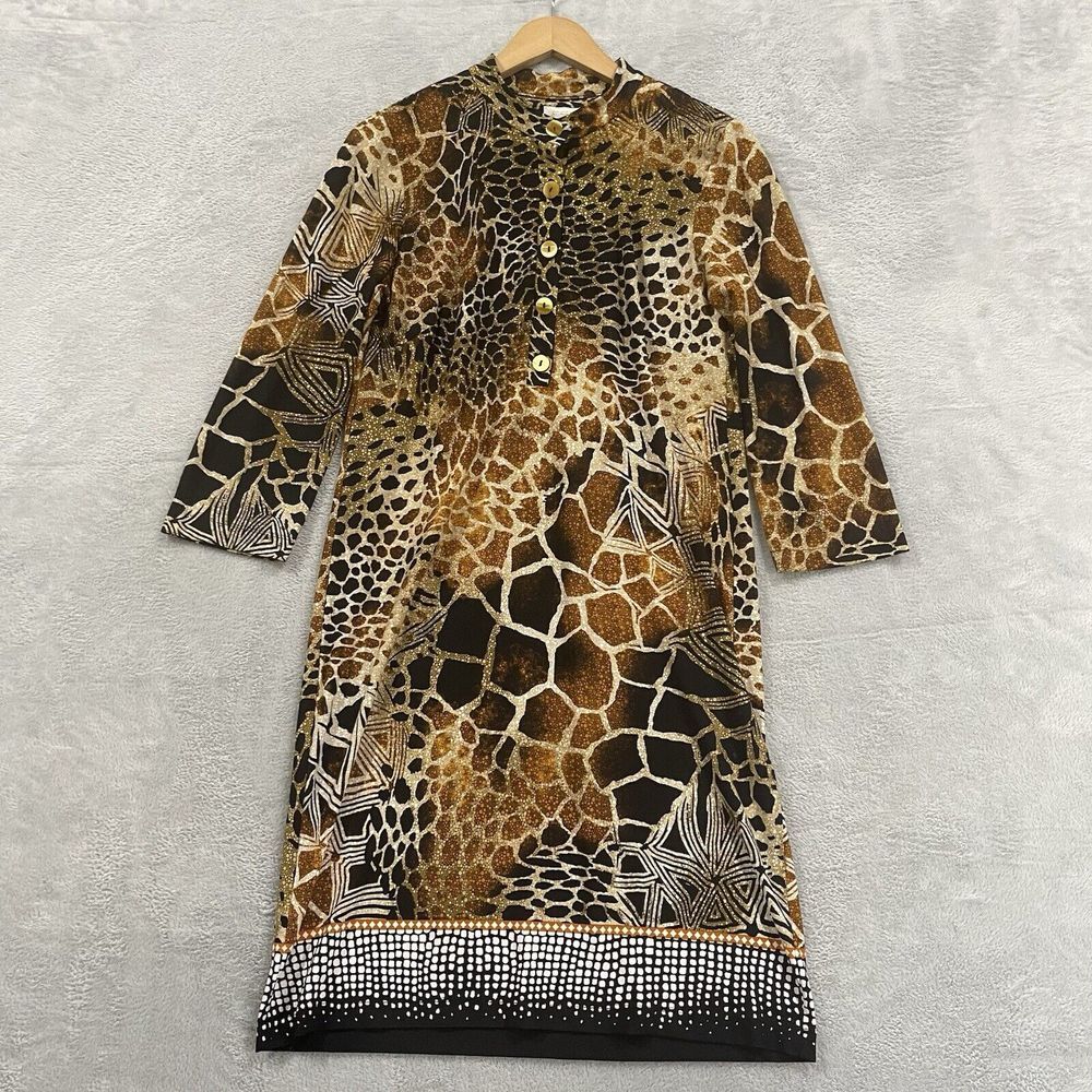 Chico's Dress Women's 0 Leopard Animal Print Maxi Button Long Sleeve
